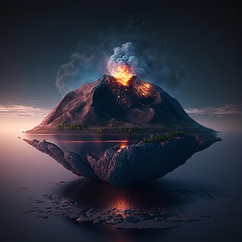 Vulkaan, Landschap, Eiland, Fantasie
