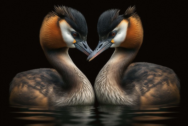 Free ai generated great crested grebes birds illustration