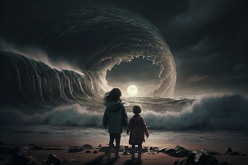 Ai Generado, Niños, Tsunami, Maremoto