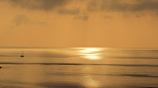 Pôr Do Sol, Mar, Oceano, Crepúsculo, Sol