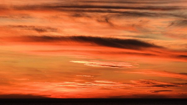 Céu, Nuvens, Vermelho, Mar, Cores