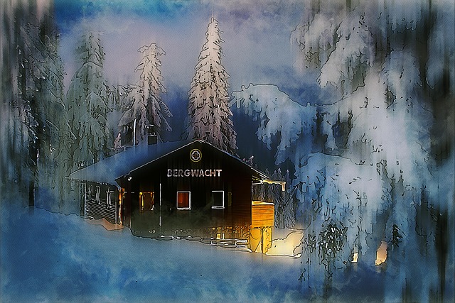Free cabin trees forest illustration