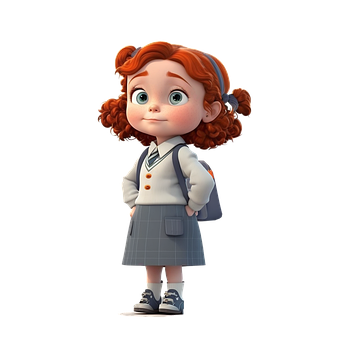 Schulmädchen, Schüler, 3D, Karikatur
