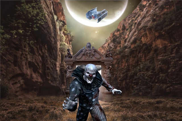 Free evil clown spaceship gateway illustration