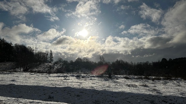 Vinter, Landskab, Solskin, Skyer, Natur