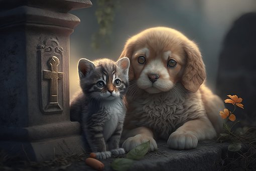 Ai Generado, Cachorro, Kitty, Cementerio
