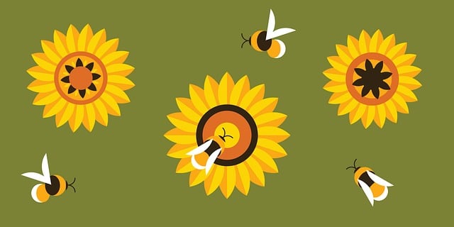 Free bee flower background flower wallpaper vector