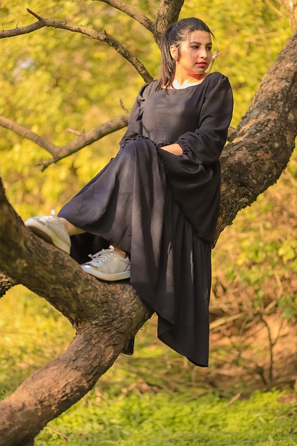 Kvinde, Model, Træ, Kjole, Natur