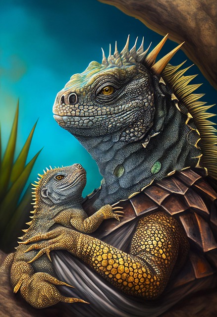 Free ai generated iguana mother illustration