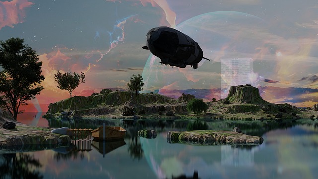 Free lake nature zeppelin illustration