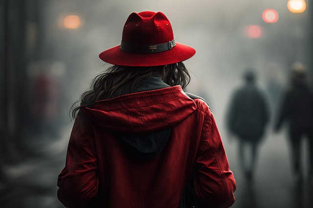 Free woman red hat red coat illustration