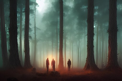 Tre Mennesker, Skov, Natur, Tåge