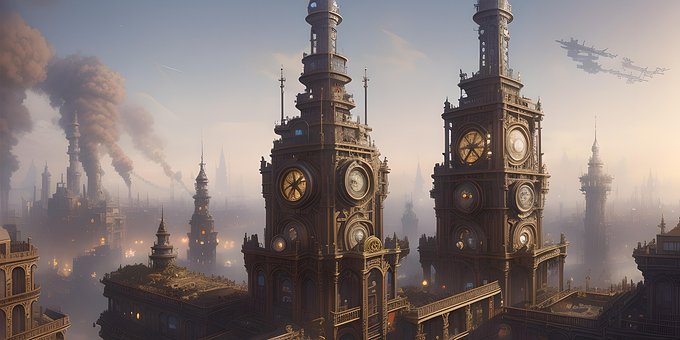 Ai Generiert, Stadt, Steampunk-Stadt