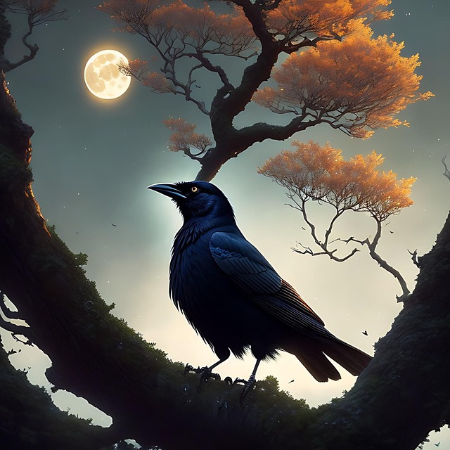 Free raven crow moonlight illustration