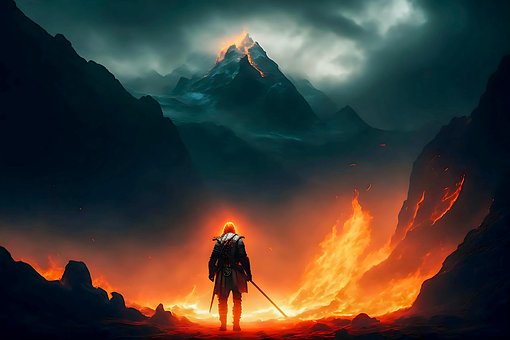 Zeichnung, Fantasie, Landschaft, Feuer
