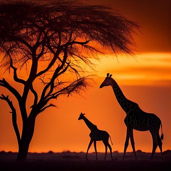 Giraffe, Baby, Tierwelt, Safari, Mutter