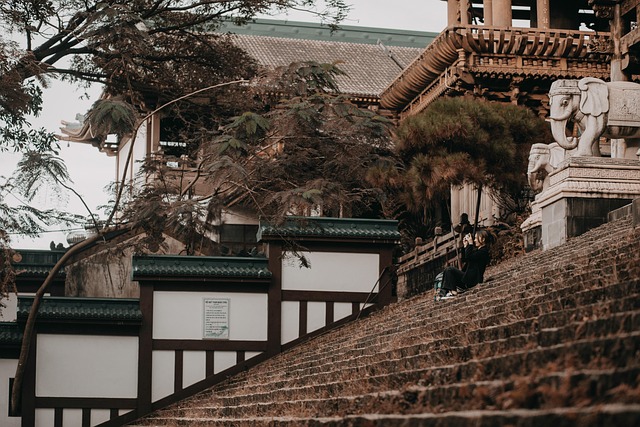 Temple, asia, woman and stairs — photo by Jupilu