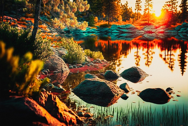 Free ai generated lake sunset illustration