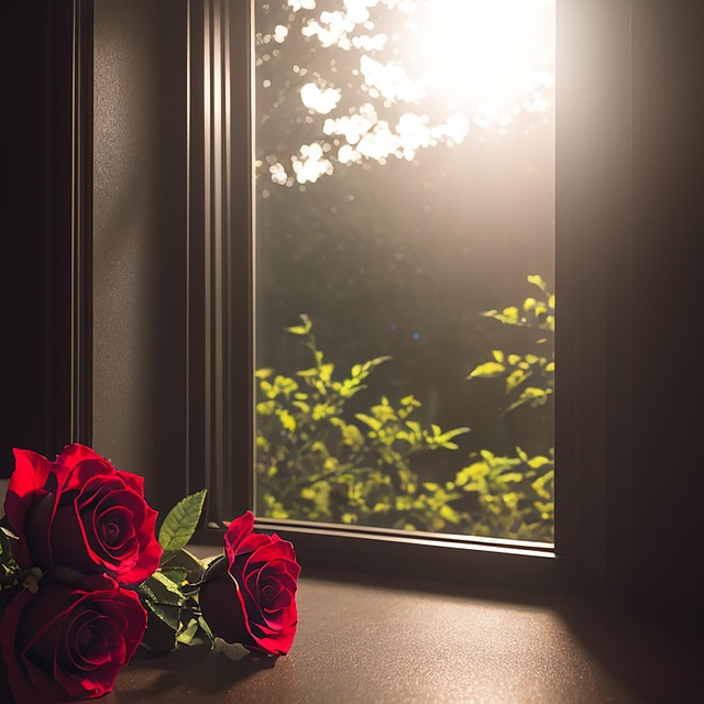 Free roses windowsill red roses illustration