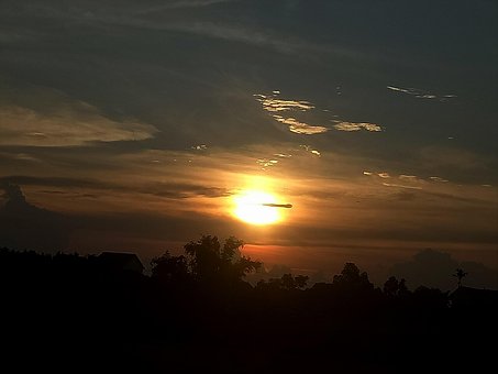Nubes, Tarde, Sol, Puesta De Sol