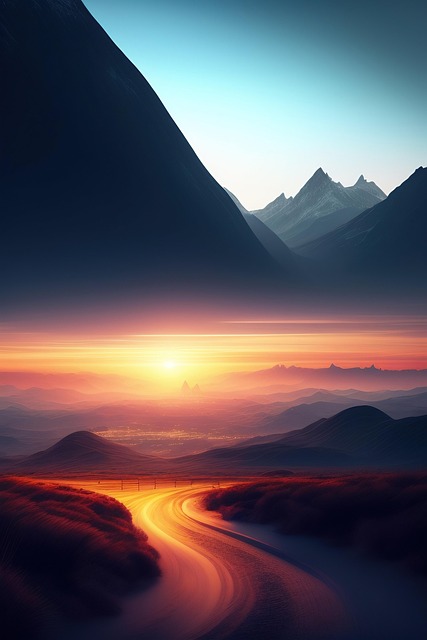 Free ai generated mountains sunset illustration