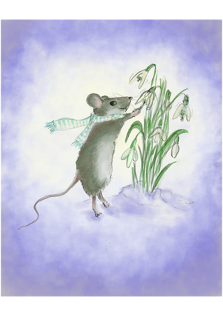 Frühling, Schneeglöckchen, Maus, Schnee