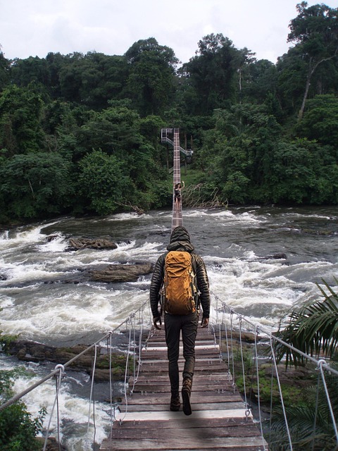 Free man bridge river illustration