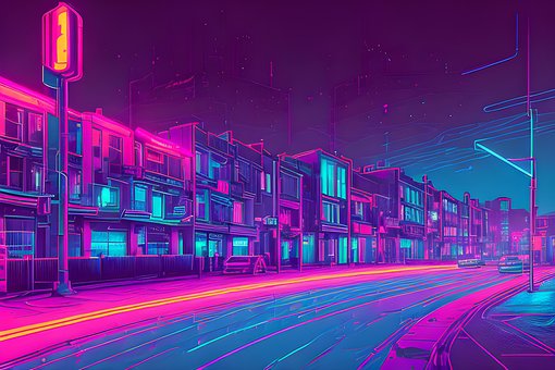 Stadtbild, Gebäude, Straße, Nacht, Neon