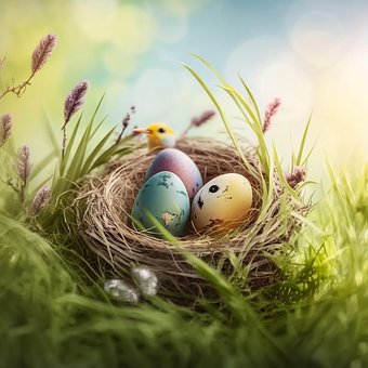Vogelnest, Ostern, Ostereier, Gras, Eier