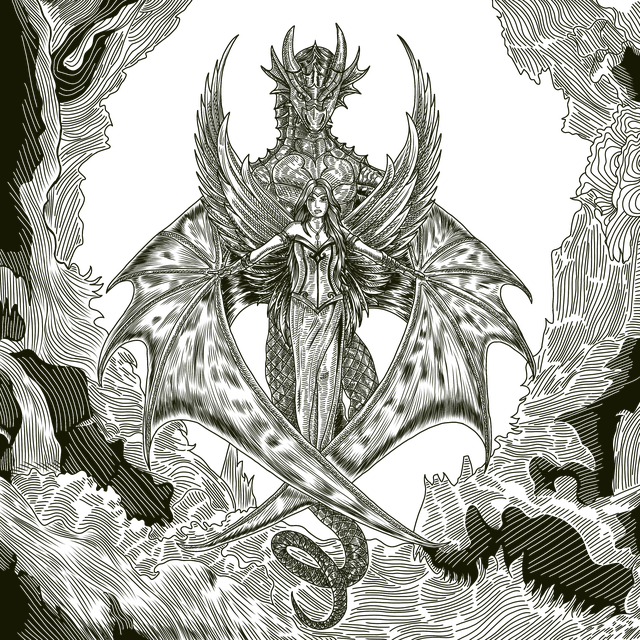 Free dragon woman surreal illustration
