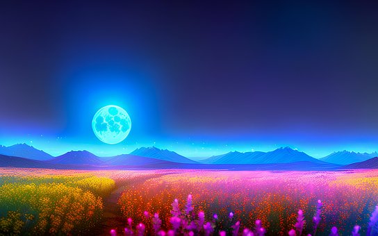 Farverig, Græsarealer, Blomst, Blå, Måne