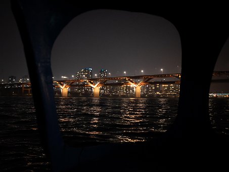 Seul, Coréia, Rio, Ponte, Visão Noturna