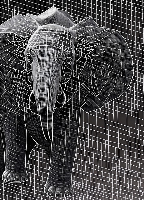 Elefant, Africa, 3D, Alb Negru