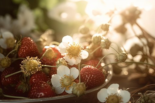 Morangos, Frutas, Florescer, Ensolarado