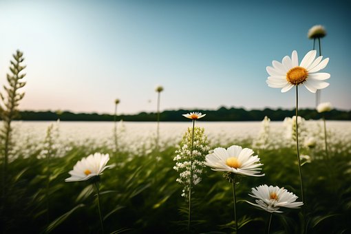 Feld, Kamille, Blumen, Feder, White