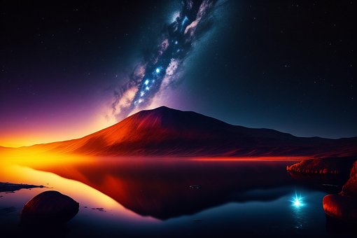 Berge, Sterne, Nacht, Himmel, See