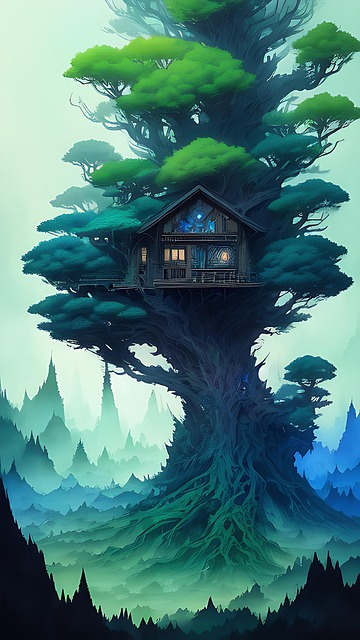 Free treehouse nature fantasy illustration