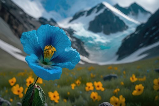 Ai Generado, Flor Azul, Montañas, Flor