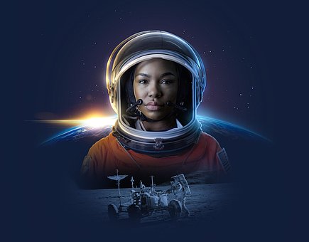 Schwarz, Weiblich, Astronaut, Raum, Mond