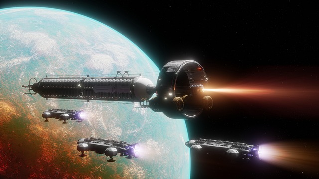 Free planet orbit space station illustration