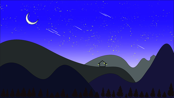 Noche, Meteorito, Montañas, Pinturas