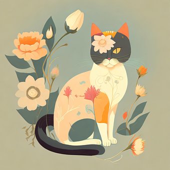 Gato, Animal, Flor, Ai Generado