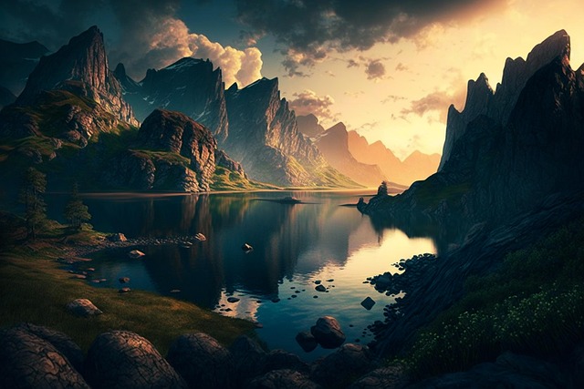 Free ai generated mountains lake illustration