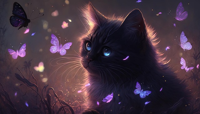Download free HD stock image of Ai Generated Cat Free ai generated cat butterfly illustration