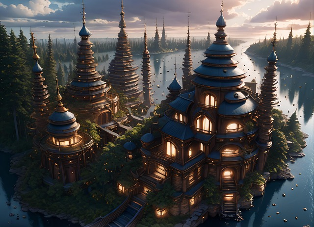 Free ai generated river tower illustration