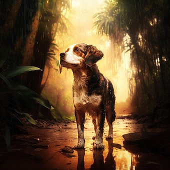 Hund, Wald, Sonnenuntergang, Hündchen