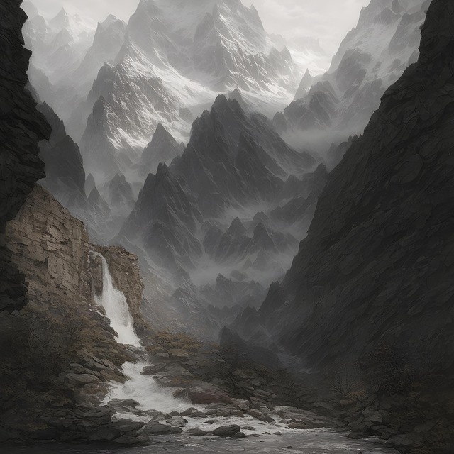 Free mountain falls misty illustration