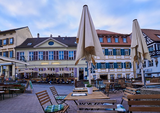 Stadt, Urban, Gebäude, Biergarten