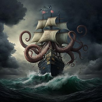 Kraken, Zee, Schip, Piraat, Storm