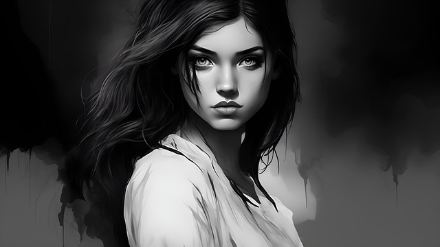 Free ai generated girl monochrome illustration